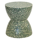 Capiz green accent stool with hourglass shape