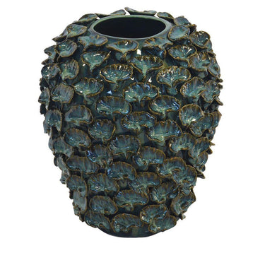 Casa ceramic vase with three-dimensional petal detailing in teal