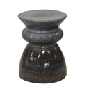 Glossy ceramic table in dark speckled finish