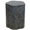 Side angle showing sculptural base of the modern accent table
