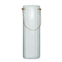 ribbed glass vase with metal handle