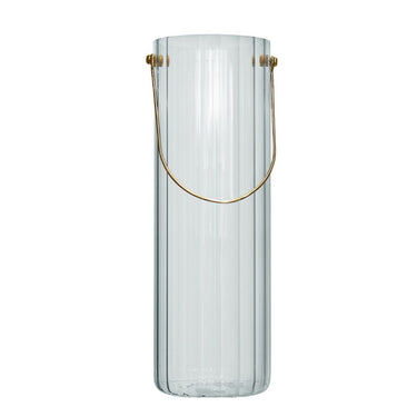 ribbed glass vase with metal handle