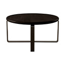 Black round coffee table with a minimalist design on a white background