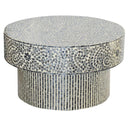 Round coffee table with black and grey mother-of-pearl inlay