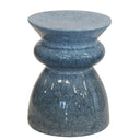 Blue speckled ceramic side table on a white background