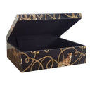 Large glass jewellery box with leopard print panels, gold trim, and velvet interior