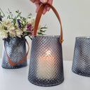 Glass Lantern Bud Vase with Leather Handle - Woodka Interiors