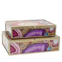 Decorative glass storage boxes with multi-coloured agate-style