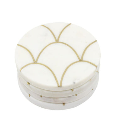4 Pack Marble Coasters with Brass Inlay