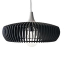Concrete and wood dome pendant with black cord.
