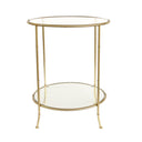 Round gold side table with two glass shelves