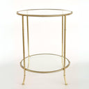 Two tier gold side table with clear glass top and bottom