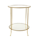 Gold side table with glass top and shelf