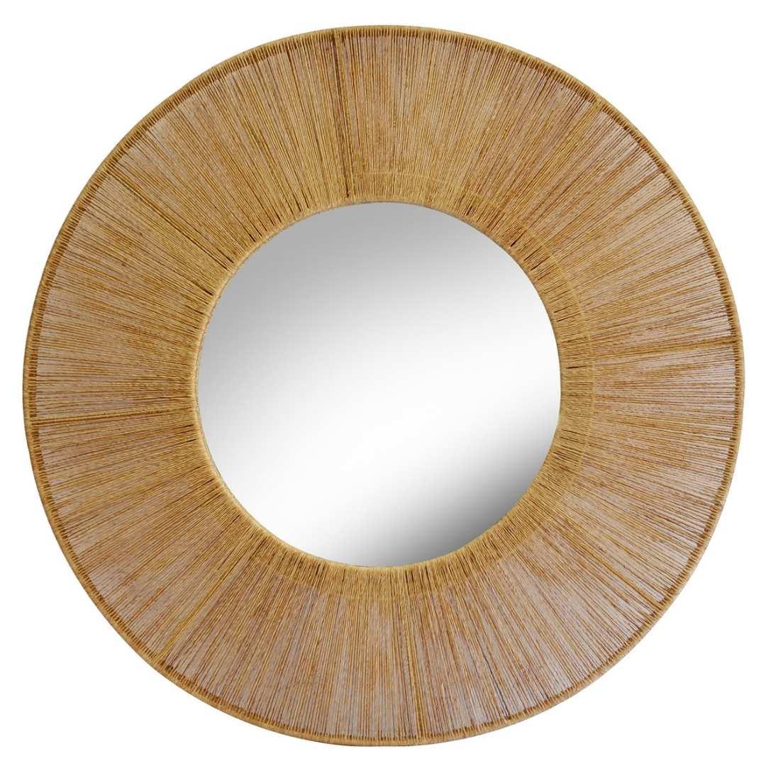 Round Jute Mirror with woven natural frame, 90cm