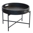 Modern black tray table with shagreen finish and removable round top. Stylish modern side table.
