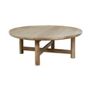 Round wooden coffee table on a white background