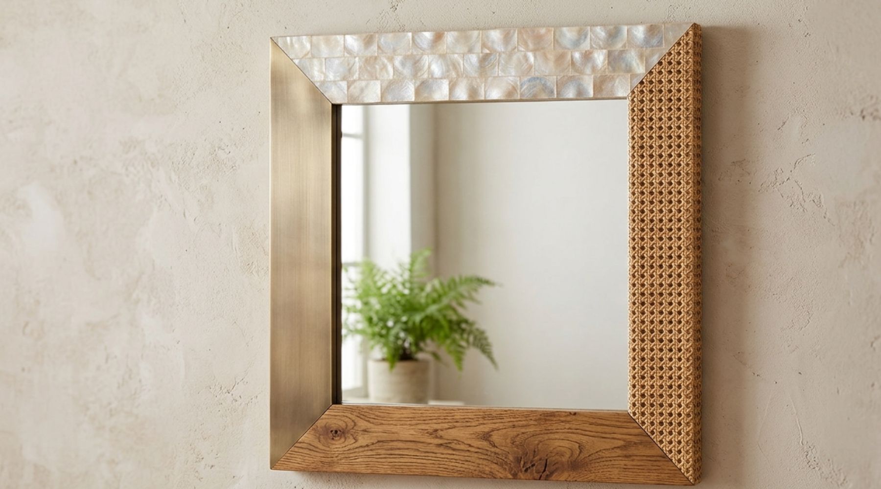 Mirror style guide exploring  rattan, natural wood, and steel of mirror materials for home decor