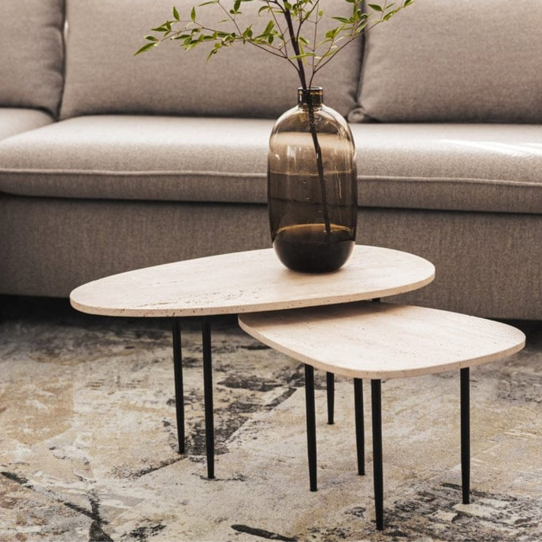 Abstract Side Nesting Table Set in Smoke in liviing Room