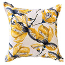 A square Amber Magnolia 60x60cm scatter cushion botanical yellow flowers with charcoal and black textured highlights
