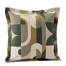Arcadia 60x60cm geometric abstract scatter cushion cover in forest green, sage, and mustard gold.