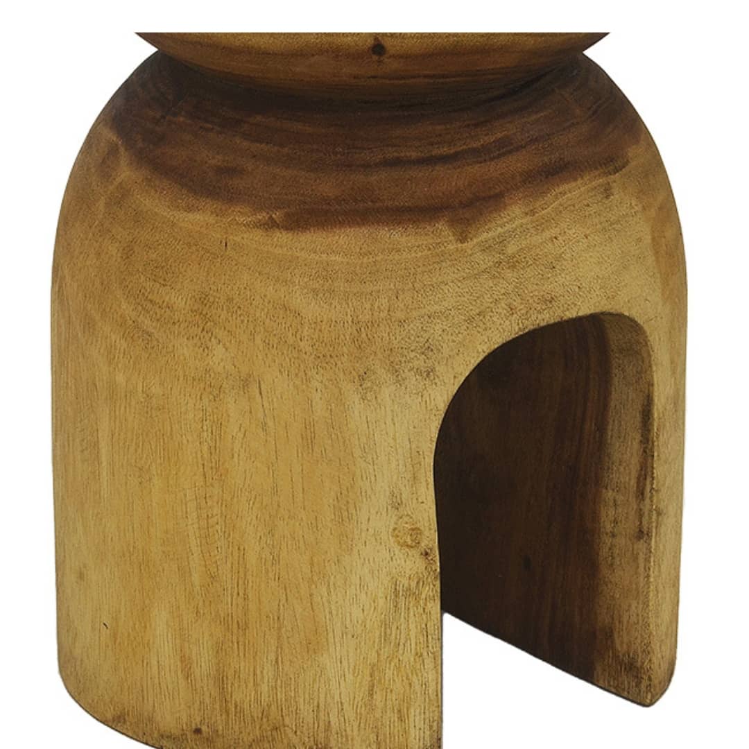 Woodka interiors Archy Solid Wood Stool close up of the arch cut out in the wooden stool