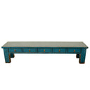 Arka long, low, dark blue wooden console table featuring five drawers