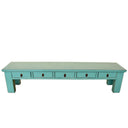 Arka long, low, light blue wooden console table featuring five drawers