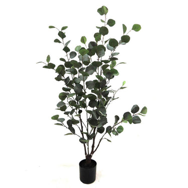 Artificial eucalyptus plant in a pot on a white background