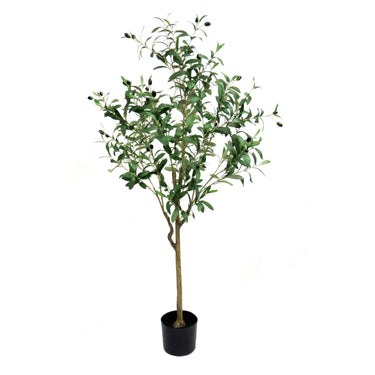 Small Artificial Olive Tree with 150cm height in a black pot, ideal for home or office décor.