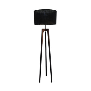 Ash Tripod Floor Lamp is a modern standing lamp with a black Hessian oval shade, ideal for living room lighting, available online at Woodka Interiors South Africa.