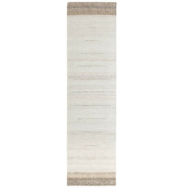 Atrium outdoor runner rug featuring a neutral tonal border pattern in an ecru beige cream shade.