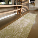 Stylish Azulejo Moss Runner Rug enhances a modern living space, adorned with geometric patterns in calming moss shades