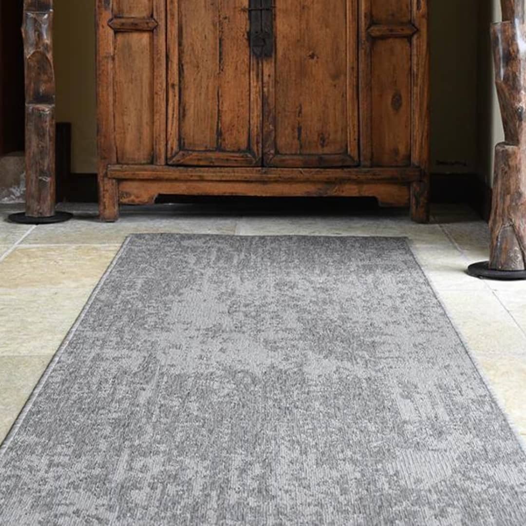 Azulejo Cement Area Rug in hallway by Woodka Interiors