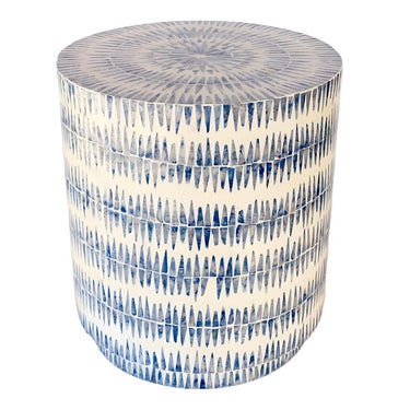 Coastal-inspired Azure Capiz Drum Stool with natural capiz shell finish, compact and versatile for any room, available online at Woodka Interiors South Africa.