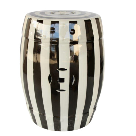 Black & white stripped ceramic stool with a Motif cut out