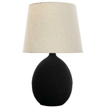 Black Baloo table lamp with linen shade for living room and bedroom.
