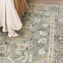 Baroness area rug in blush in bedroom