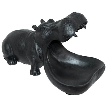 Angled view of hippo key bowl showing sculpted open mouth design