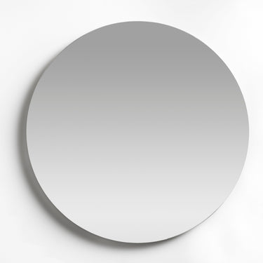 Large frameless round mirror for living room.