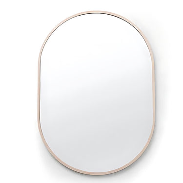 Oval birch wood framed pod-shaped wall mirror with a natural finish, ideal for entryways, bedrooms, or living rooms.