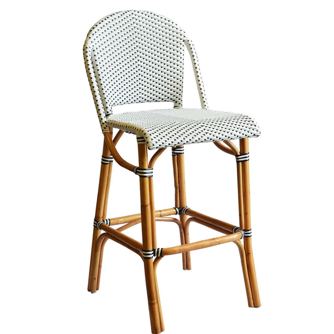 Bistro Counter Stool with natural rattan frame and woven synthetic seat