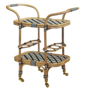 Woodka Interiors Bohemian Wine Cart - Bistro Serving Trolley - Natural Rattan