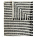 celine throw blanket with black and white stripes and fringed edges.