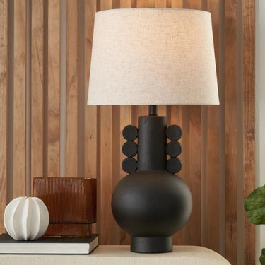 Black Ceramic Lamp With Linen Shade Woodka