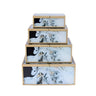 4-piece black and gold marble patterned glass box set.
