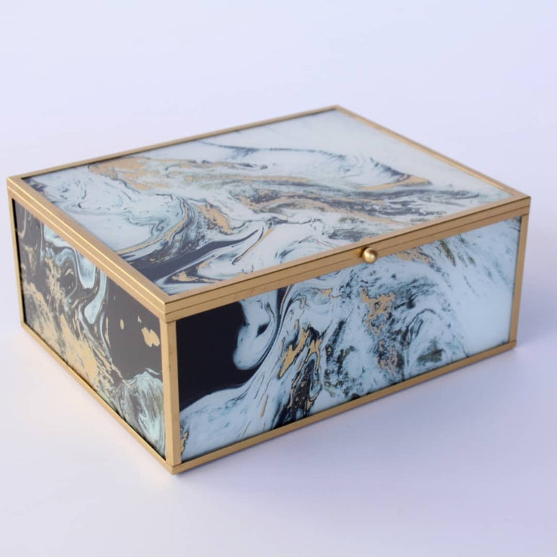 black and gold decorative boxes with marble-effect design by Woodka Interiors home decor store online