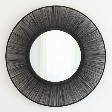 Round mirror with black jute frame design 