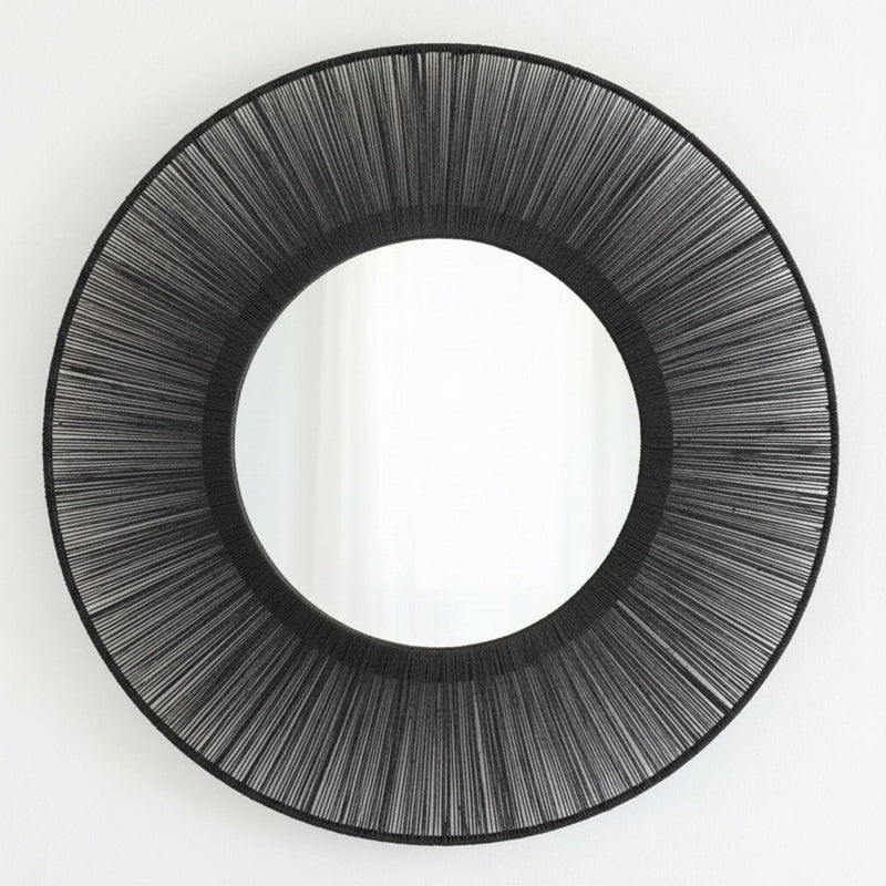 Round mirror with black jute frame design 
