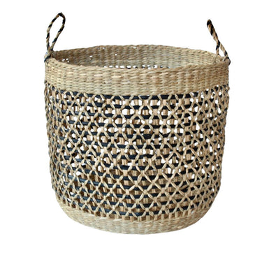 Stylish woven baskets with a natural and black-accented design