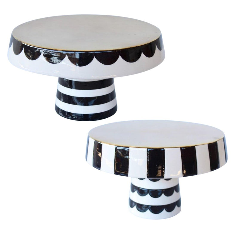 Medium and large black and whote cake stand